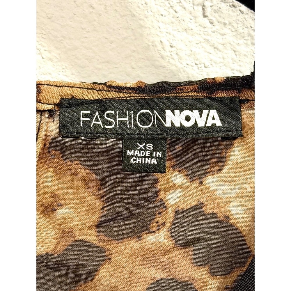 Fashion Nova Leopard Print Smocked Mini Dress XS Long Sleeve V Neck Ruched Waist - Picture 6 of 7